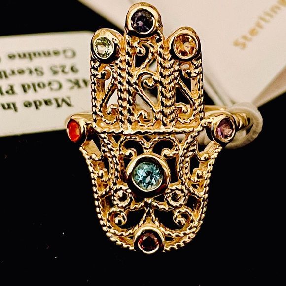 NWT Sz 7 The Seven Chakras 14K Gold Plated Over Sterling silver ring from India - Picture 13 of 13